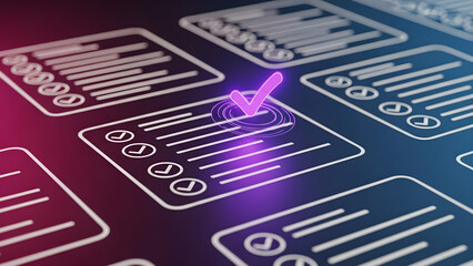 Digital Checklist Task Management Success Purple Glowing Checkmark