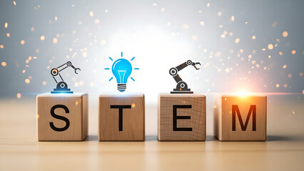 STEM Blocks Science Technology Engineering Education Concept