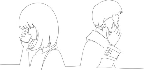 Continuous One Line Drawing of a Couple Phone Calling, Love and Romance Concept eps10