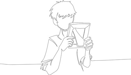 Continuous One Line Drawing of a Person Missing Someone While Looking at a Picture eps10