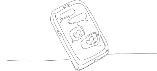 Continuous One Line Drawing of a Love Chat Message on a Phone eps10