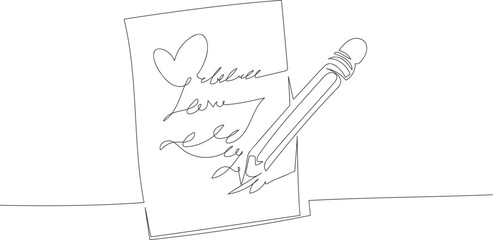 Continuous One Line Drawing of Writing a Love Letter eps10