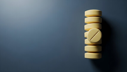 Pills Medicine Tablets Stacked Yellow Blue Background