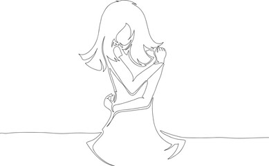 Continuous One Line Drawing of a Woman Hugging Herself eps10