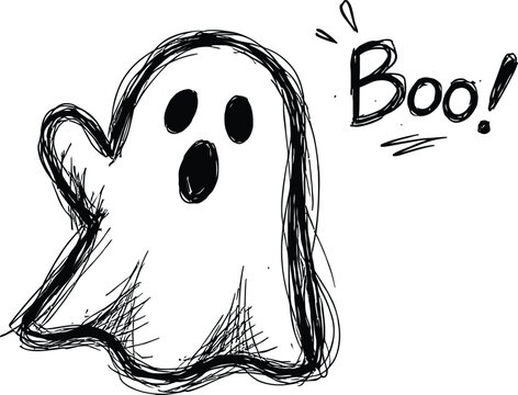 Cute Halloween Ghost Saying Boo Sketch Doodle Vector