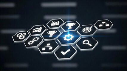 Business Technology Process Management Strategy Digital Icons Dark Background