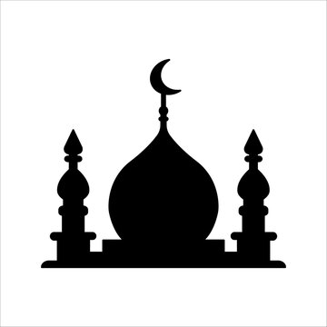 Mosque simple icon, islamic worship place, muslim symbols, vector illustration. Flat mosque icon design vector, mosque silhouette. Hajj, umrah, ramadhan kareem, ied mubarak