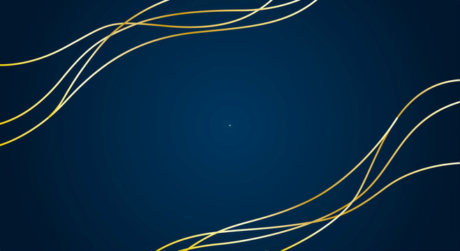 Fondo azul oscuro con l&iacute;neas curvas doradas elegantes y espacio central para texto