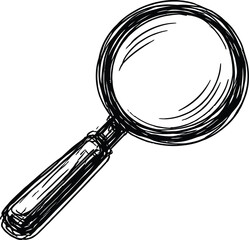 Hand Drawn Magnifying Glass Sketch Doodle Icon for Search and Investigation Concepts Black and White Vector Illustration