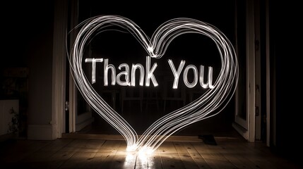 A glowing light heart with "Thank You" written inside, set against a dark background, expressing gratitude and appreciation.