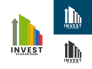 Investment logo design vector template. Up arrow with Abstract city logo design vector. City Invest logo design icon
