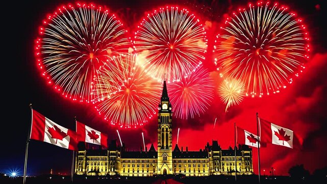 Spectacular canada day fireworks display over parliament hill in ottawa