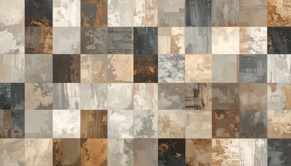 Abstract mosaic tile pattern with earthy tones and varied textures.