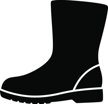 A black boot with a white outline on a plain background