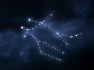 Gemini zodiac constellation. Stars in the beautiful night sky. Astrological image of horoscope symbol.