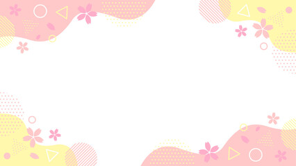 春 桜 幾何学模様フレーム 16:9サイズ ベクター イエロー ピンク