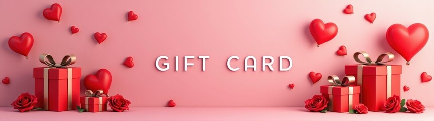 Gift card with red roses and hearts
