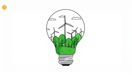 Eco friendly energy concept with wind turbines and green landscape