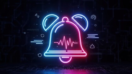 Neon 3d Alarm Bell Icon, Notification and Alert System