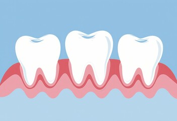 Healthy white teeth on gums against light blue background