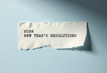 2026 new year's resolutions on torn paper against blue background