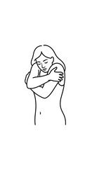 Sad Woman Hugging Herself.