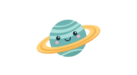 Cartoon Planet with Smiling Face and Ring.