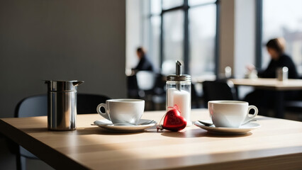 Fototapeta premium Coffee Table with Heart Decoration in Cozy Cafe