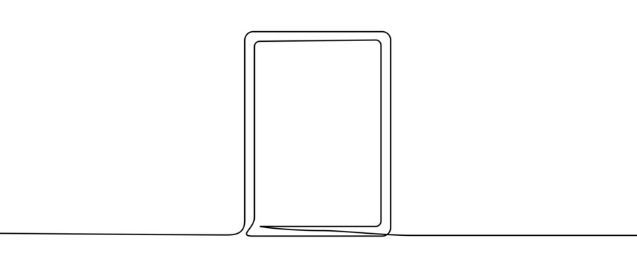 Vertically oriented rectangle or frame, tablet screen or label. Presentation, content or border symbol in single line art style with editable black stroke. Vector illustration.