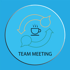 Team Meeting Icon with Coffee Cup and Speech Bubbles on Blue Background