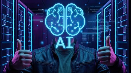 AI-Powered Futuristic Thinking: A person embodying artificial intelligence showcases the conceptual representation of human cognition, a visual testament to innovation and technological prowess.