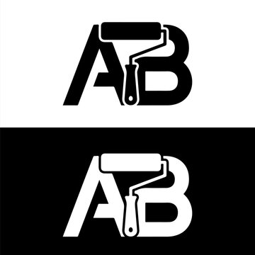 A and B Paint Roller Logo Design Vector illustration.