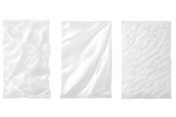 Blank white paper and plastic textures set with crumpled, creased, and smooth surfaces on transparent background