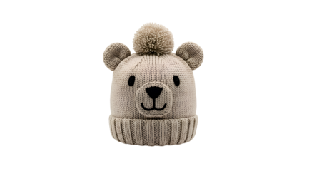 Knitted Bear Hat with Pom Pom Details.