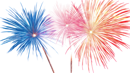 Colorful fireworks display on transparent background
