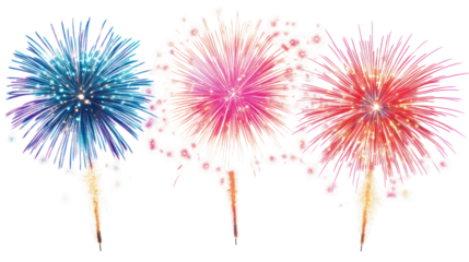 Colorful fireworks burst on transparent background