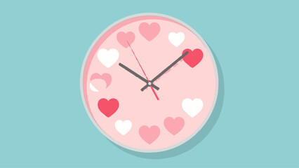Clock with heart shapes representing the concept of time and love.