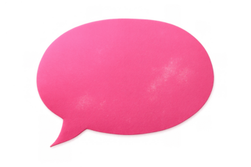 Pink oval speech bubble featuring a textured felt surface, representing communication, social media, messaging, and discussion