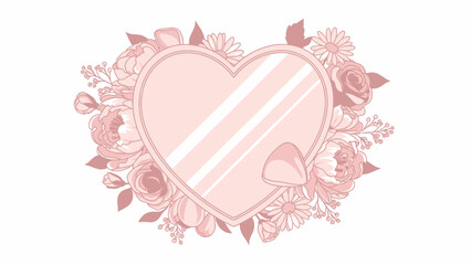 Pink heart shaped mirror framed by delicate flowers
