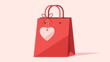 Red shopping bag with a heart-shaped gift tag.