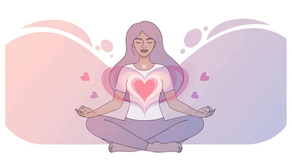 Woman meditating with a heart chakra symbol on her chest