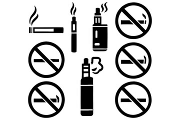 vector illustration of No Smoking & Vaping icons,
No Smoking & Vaping Icons Set &ndash; Cigarette, E-Cigarette Warning Signs, Health & Safety Vector Collection