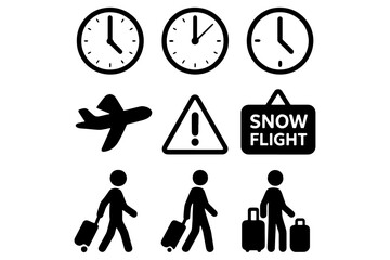 Travel Icons &ndash; Black & White Warning Signs and Flight Information for Digital Interfaces