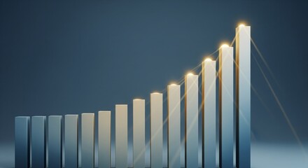 Bar chart transforming into rising light beams on a clean background, symbolizing measurable business growth, financial success, and future performance.