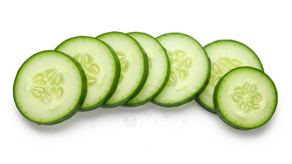 Fresh cucumber sliced into rounds, isolated on white background