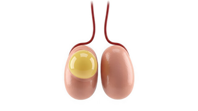 Testicle with cyst compared to healthy testicle isolated on transparent background