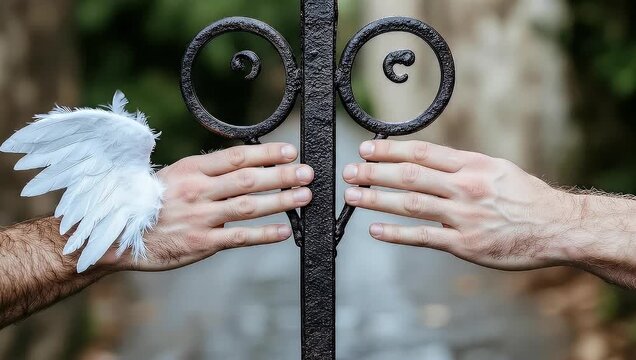 Symbolic contrast conceptualizing duality good versus evil angel demon gate