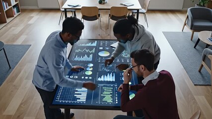 Diverse team collaborating on architectural project using interactive display - Powered by Adobe