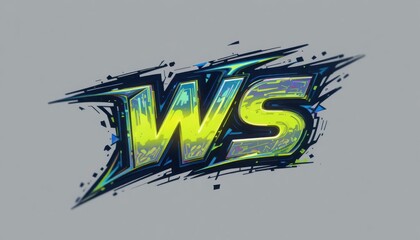 Dynamic WS Graffiti Logo Design with Lime Green and Yellow Accents on Gray Background