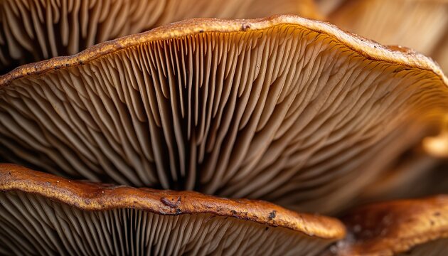Ultra Macro Mushroom Gills with Delicate Textures and Natural Earthy Tones